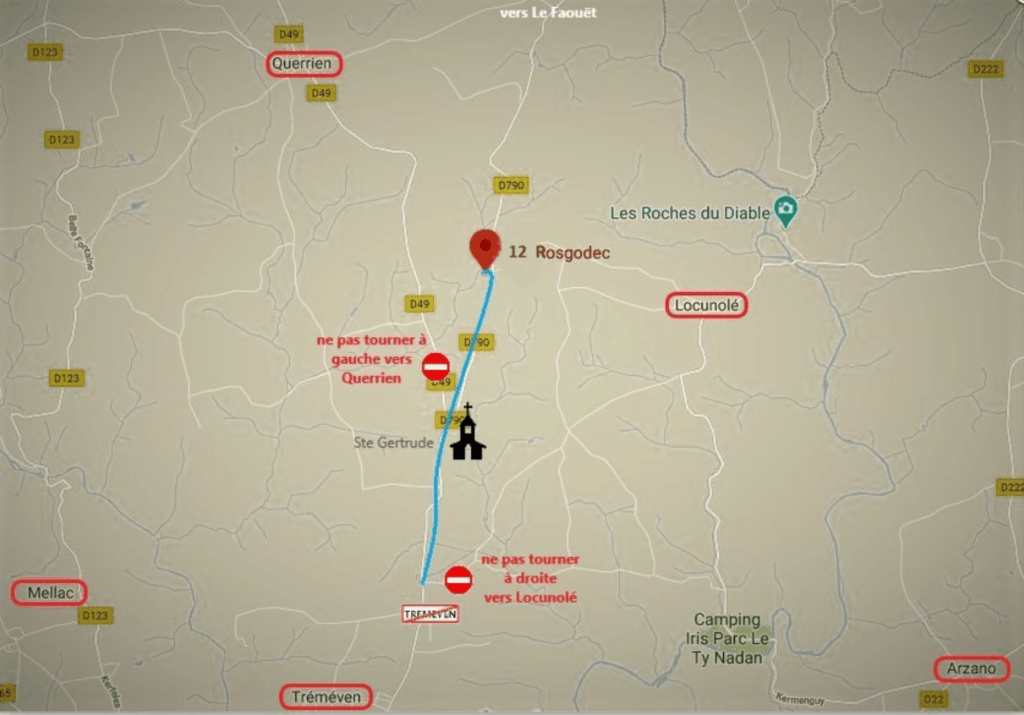 plan pour se rendre au cabinet de Fabrice Corazza magnétiseur guérisseur coupeur de feu locunolé tréméven quimperlé le faouët